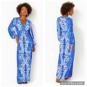 Lilly Pulitzer Wexlee Long Sleeve Maxi Dress Alba Blue Baja Cove Resort 6